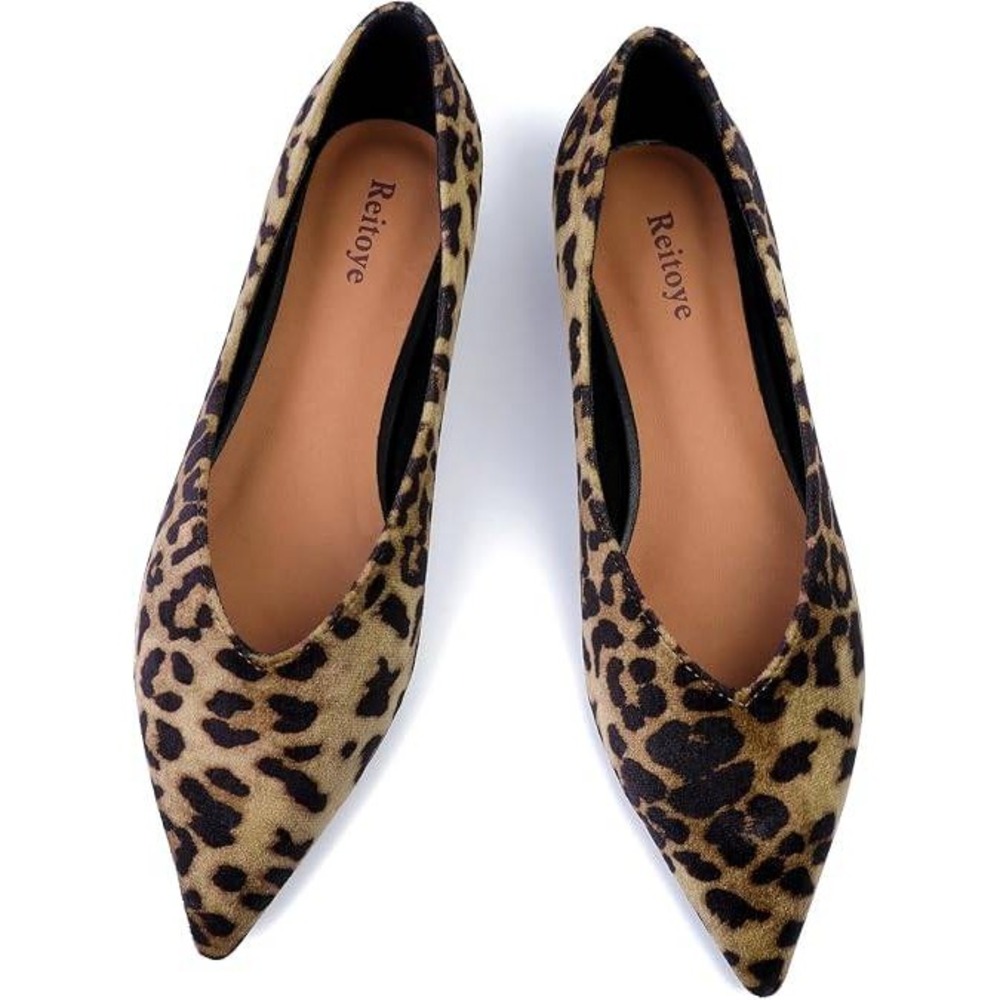 Reitoye Pointed Toe Flats Size 8 Leopard Print Ballet Flats Dressy Work Flats